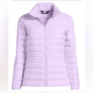Lands End Puffer Jacket Lilac Womens Plus 1X Down Mock Neck Full Zip Pockets